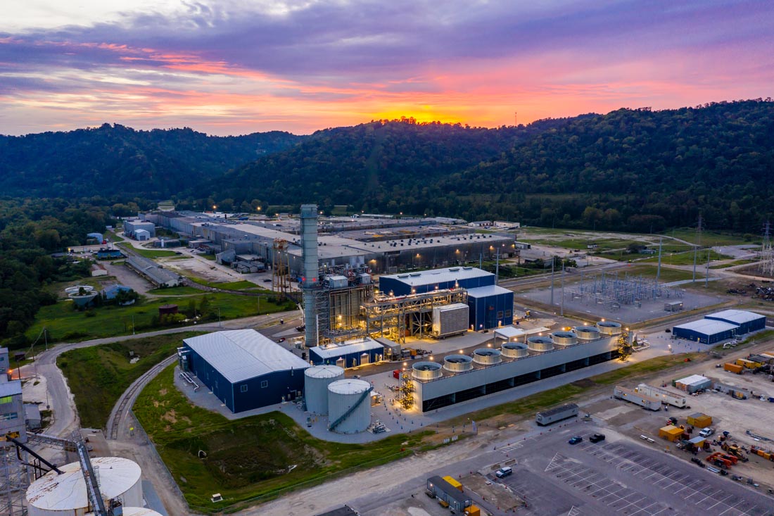 Power plant nearing completion – aerial view looking west